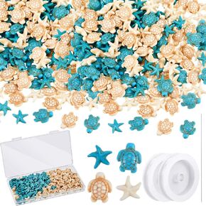 Kigley 200 Pcs Turtle Beads Turtle Shape Turquoise Beads Synthetic Ocean Sea Theme Turtle Charms for Jewelry Making Bracelets Necklace Earrings Hair Ties DIY with Thread and Needle (Turtle, Starfish) in Kuwait