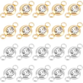 UNICRAFTALE 24Pcs 12 Color 304 Stainless Steel Golden Rhinestone Connector Charm Flat Round Links Charms Double Loop Ring Charm Necklace Bracket Charms for Jewellery Making