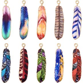 KISSITTY 20pcs Colorful Feather Charms Flat Back Feathers Pendant Metal Dangles for DIY Key Chains Bracelet Earring Necklace Jewelry Making Supplies Wind Chimes Findings