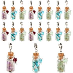 PH PandaHall 20pcs Flower Glass Bottle Pendants, Colorful Gemstone Chip Filling Pendants European Dangle Charms Glass Wishing Bottle Charms for Necklace Earring Keychain Jewelry Making