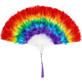 JOHOUSE Rainbow Fan, Large Folding Hand Rave Fan Chinease Japanese Feather Fans Pride Festival Fan Gift Fan Craft Fan Folding Fan Dance Fans