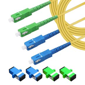 GELRHONR SC to SC Fiber Optic Patch Cable,SC/UPC - SC/APC - SM Singlemode Simplex Fiber Optic Jumper Cord with 2 SC to SC UPC and 2 APC Fiber Coupler Flange Adapter Connector 2M-2 Pack