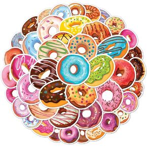 Pack 50 pcs Cute Food Donut Stickers for Water Bottles Waterproof Laptop Luggage Computer Cups Scrapbooking Teens Adults Girls Funny Aesthetic Sticker Packs Small Vinyl Decals