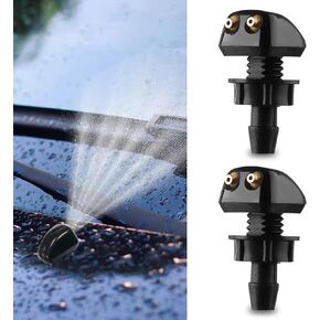 2 PCS Car Front Windshield Water Spray Nozzle Kit, Cleaning Windshield Wipers 2-hole Straight Column Nozzle Set, Nylon Nozzle Replacement, Universal for Cars Cleaning Accessories (Black)
