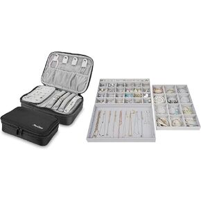 ProCase Travel Jewelry Case Organizer Bag Bundle with 3 Set Jewelry Trays Stackable Organizer for Drawer Vanity Dresser