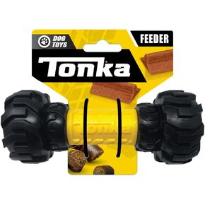 Tonka Axle Tread Dog Toy with Interactive Feeder, Lightweight, Durable and Water Resistant, 7 Inches, for Medium/Large Breeds, Single Unit, Yellow/Black