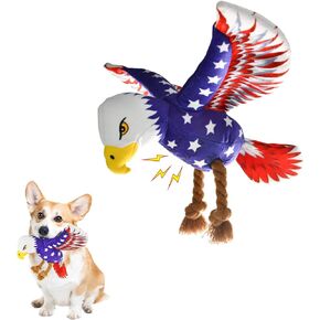 Vehomy Dog Squeaky Toy 4th of July Puppy Dog Toy Independence Day Pet Plush Eagle Toy with Crinkle Paper Squeaker Dog Interactive Toy for Small Medium Dogs