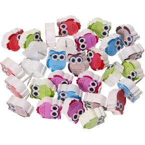 Owl Wooden Push Pins Decorative Thumb Tacks Cute Map Pins for Cork Bulletin Boards Wall Hanging Posters Pictures Photos DIY Wood Project Christmas Home Decor School Office Supplies, 30PCS