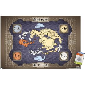 Trends International Nickelodeon Avatar: The Last Airbender - Map Wall Poster, 14.72" x 22.37", Premium Poster & Push Pin Bundle