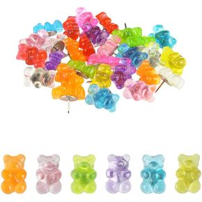 30PCS Bears Push Pins Decorative Push Pins Thumb Tack Colored Push Pins Translucent Thumb Tacks for Hanging Posters Office Home Bulletin Board Corkboard