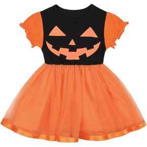 AGQT Halloween Tutu Dress Toddler Baby Kids Girls Short Sleeve Pumpkin Skirt Princess Party Tulle Dress Sundress Outfit