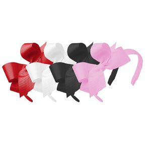 Wee Ones Girls' Classic Grosgrain Headbands with Grosgrain Bows and a Plain Wrap Center, 4 Pack, Medium Bows, White, Light Pink, Pearl, and Shocking Pink