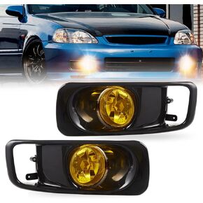 Driving Fog Lights Lamps Assembly Kit for Honda Civic 1999 2000 Fog Light Compatible with H3 12V 55W Bulbs Switch and Wiring Kit (Yellow Lens)