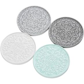 Absorbent Stone Coasters Set of 4 - Thickened, Grooved, Quick-Drying - Modern Decor Drink Coaster for Tabletop Protection - Thirsty Stone Round 4 Inches in 4 Colors - Ideal Gift