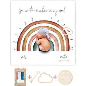 Organic Rainbow Baby Monthly Milestone Blanket Newborn Boy Girl Unisex Neutral| Boho Vintage Rainbow Baby Monthly Picture Blanket| Baby Growth Photography Background Prop