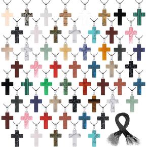 100 Pcs Assorted Colors Natural Stone Cross Gemstone Pendant Charms with 100 Pcs Ropes Cross Quartz Crystal Chakra Charms Cross Charms for Jewelry Making Necklace Earring Bracelet DIY Crafts
