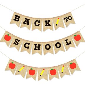 SEPGLITTER Back to School Burlap Banner, 3Pcs 100 Days of School Banner Back to School Hanging Decorations First Day of School Bunting Garland for Classroom Teacher Office School Activities