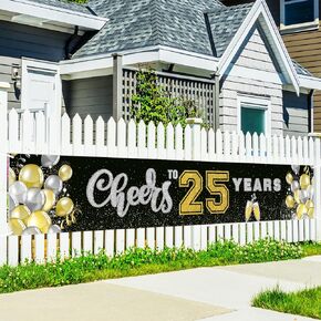 Cheers to 10 Years Large Banner - 10th Birthday Sign Yard Backdrop Banner - 10th Wedding Anniversary Backdrop - Cheers & Beers Yard Banner - Anniversary Retirement Outdoor & Indoor Party Decor