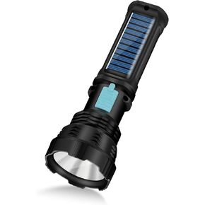Led Solar Flashlight, 1500 Lumens Led Solar Handheld Rechargeable Flashlights with IP65 Waterproof, 2000mAh Battery for Survival Emergencies Camping (1 Pack)