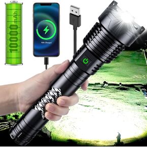 Super Bright LED Flashlight, 2000000 High Lumen Rechargeable Flashlights with Long Handle, 10000mAh Battery, Zoomable 5 Modes for Outdoor Camping, Emergencies