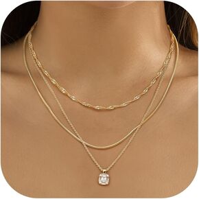ORAZIO Layered Necklaces for Women,14K Gold Plated/Silver Stacked Necklaces for Women,Dainty Pearl Paper Clip Chain Pendant Choker Necklace Set Cute CZ Stackable Womens Necklaces Trendy Gold Y Necklace Jewelry Set Gift