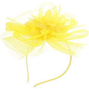 FRCOLOR Vintage Women Fascinator Feather Mesh Net Flower Derby Hat with Clip Headband