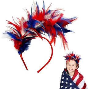 عصابة رأس نسائية من الرابع من يوليو باللون الأحمر والأبيض والأزرق - زي الرابع من يوليو - عصابة رأس باللونين الأحمر والأبيض والأزرق - زي عصابة رأس العم سام - زي حفلة أغطية الرأس من الريش ليوم الاستقلال in Kuwait