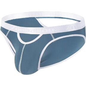 Men's Open Front and Rear Underwear Ball Pouch Bulge Low Rise Bikini Briefs 1Pack Grey Blue-L