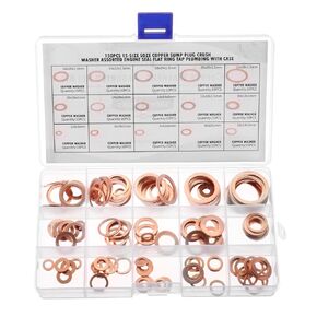 MECCANIXITY 150Pcs Copper Sealing Washers Assortment Kit, Flat Ring Plug M5-M22 15 Sizes Oil Seal Washers Gasket Assortment Kit