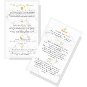 Teeth Whitening Aftercare Instructions Cards | 50 Pack | Size 2x3.5" inch Business Card | Wallet Sized Marble with Gold Design