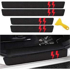 Door Sill Protector Compatible with Dodge Charger Challenger 4PCS Door Sill Protector with Plastic Scraper Carbon Fiber Leather Door Entry Guard Decoration | Lightning Shape |