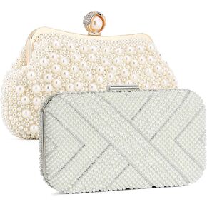 مجموعة كلاتش لؤلؤية أنيقة من UBORSE: حقيبة سهرة مطرزة بالكريستال النبيل وحقائب يد عتيقة مطرزة بالخرز مع سلاسل من اللؤلؤ in Kuwait