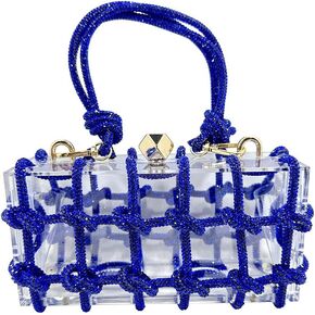Acrylic Clear Clutch with Rhinestone Evening Bags for Women Glittering Rope, Perfect for Party Prom Club Darkblue