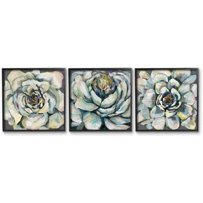 Stupell Industries Succulent Blooms Green Yellow Paintings, Designed by Jeanette Vertentes Wall Art, 3pc, Each 12 x 12, Black Framed