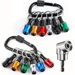 15PCS Bit Holder Keychain Quick Release 1/4 Bit Holder for Impact Driver Drill Bit Keychain Extension Bar with 105° Right Angle Drill Attachment Hex Shank Screwdriver Bits Holder