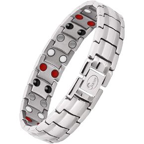 JEROOT Magnetic Bracelets for Men, Pure Titanium Double Row Strong Magnets(3500Gauss Per Magnet) Bracelet, Men's Bracelet with Adjustment Tool & Jewelry Gift Box