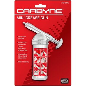 Carbyne Mini Grease Gun, Precision Grease Gun Tip (Nozzle), Push-Type, One-Hand Operation. Use to Lube Air Impact Wrenches, Rechargeable Power Tools, Cordless Ratchets, Chainsaws, Bicycles & More
