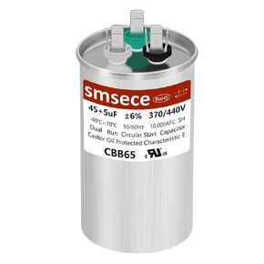 smseace 45+5uF ±6% 35/5uF MFD 370/440VAC CBB65B Capacitor for AC 50/60Hz Used for Air Conditioner，Fan Motor CBB65 Capacitors Dual Run Start AC capacitors