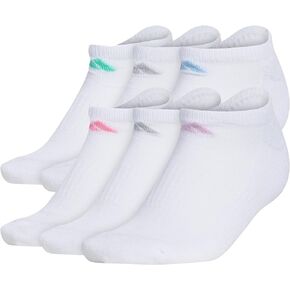 adidas Women's Athletic Cushioned No Show Socks (6-Pair) Low Profile Look with Arch Compression for a Secure Fit