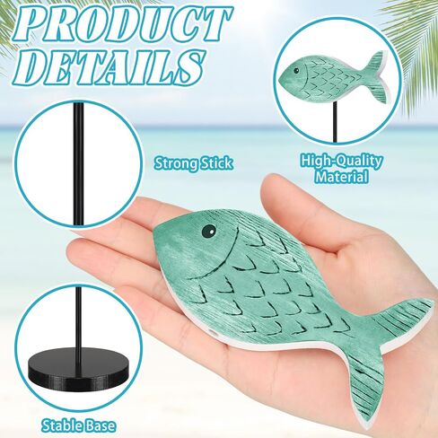 6 Pcs Wooden Fish Table Decor Wooden Ocean Tabletop Centerpiece Standing Sign Rustic Wood Fish Home Decor Coastal Beach Fish Figurines Sea Animal Wood Signs Block for Summer Home Office in Saudi Arabia