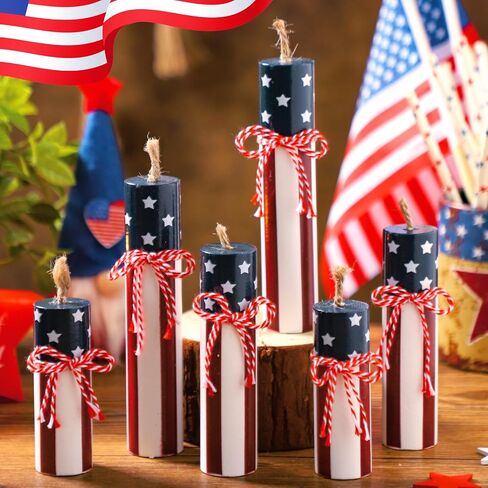 Tradder 6 Pcs Patriotic Tiered Tray Decor 4th of July Wooden Firework Decor Memorial Day Wood Signs Decorations July 4th Centerpieces Independence Day Red White Blue Table Tiered Tray Decor(Round) in Saudi Arabia
