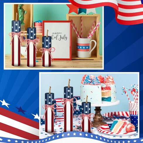 Tradder 6 Pcs Patriotic Tiered Tray Decor 4th of July Wooden Firework Decor Memorial Day Wood Signs Decorations July 4th Centerpieces Independence Day Red White Blue Table Tiered Tray Decor(Round) in Saudi Arabia