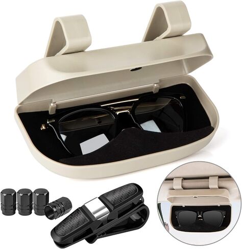 Car Sun Visor Glasses Case Holder Clip with Magnetic Closure and Double Snap Clip Design(Beige) in Saudi Arabia