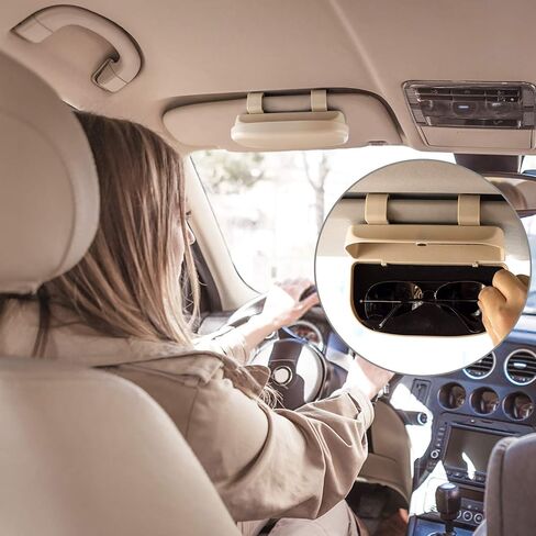Car Sun Visor Glasses Case Holder Clip with Magnetic Closure and Double Snap Clip Design(Beige) in Saudi Arabia