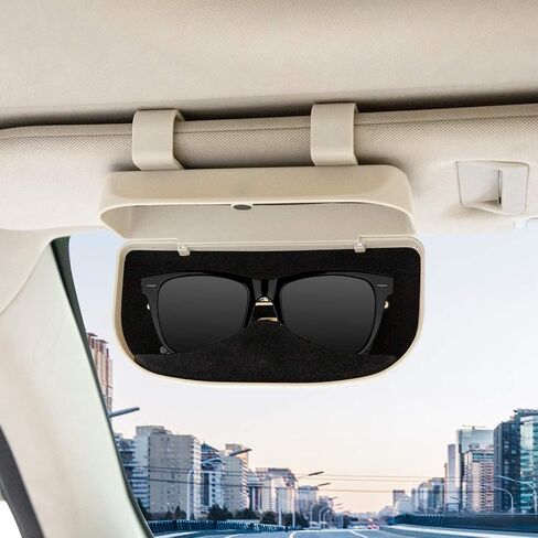 Car Sun Visor Glasses Case Holder Clip with Magnetic Closure and Double Snap Clip Design(Beige) in Saudi Arabia
