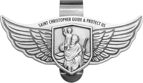 St Christopher Medal Car Saint Christopher Visor Clip Angel Wings Auto Sun Visor Accessories Bless Driving Safety Religious Gift for Driver, Parent, Family, Friend (1) in Saudi Arabia