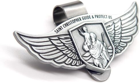 St Christopher Medal Car Saint Christopher Visor Clip Angel Wings Auto Sun Visor Accessories Bless Driving Safety Religious Gift for Driver, Parent, Family, Friend (1) in Saudi Arabia