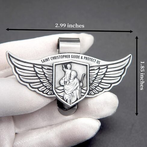St Christopher Medal Car Saint Christopher Visor Clip Angel Wings Auto Sun Visor Accessories Bless Driving Safety Religious Gift for Driver, Parent, Family, Friend (1) in Saudi Arabia
