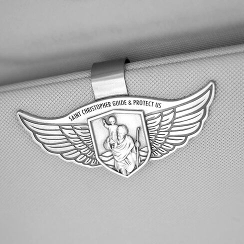 St Christopher Medal Car Saint Christopher Visor Clip Angel Wings Auto Sun Visor Accessories Bless Driving Safety Religious Gift for Driver, Parent, Family, Friend (1) in Saudi Arabia