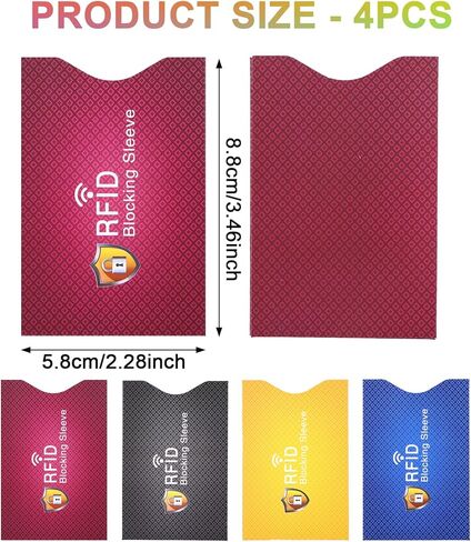 حامل بطاقة LemonBest RFID وأكمام طويلة وواقي بطاقة الائتمان ومنع سرقة الهوية وأكمام حجب RFID تصميم نحيف محمول للسفر في الهواء الطلق (4 Pack-A) in Kuwait